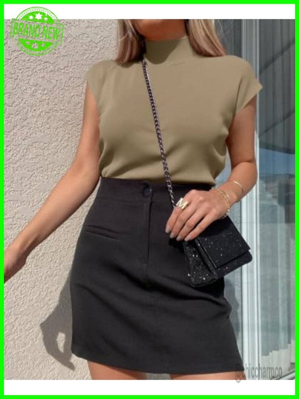 Short Sleeve Mock Neck Sweater Slim Fit Ribbed Knit Pullover Top - Picture 3 of 7